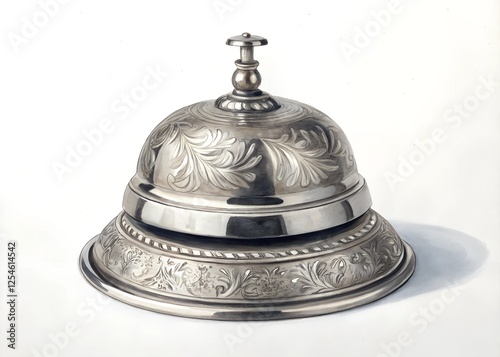 Vintage chrome metal service bell with classic design on white background photo