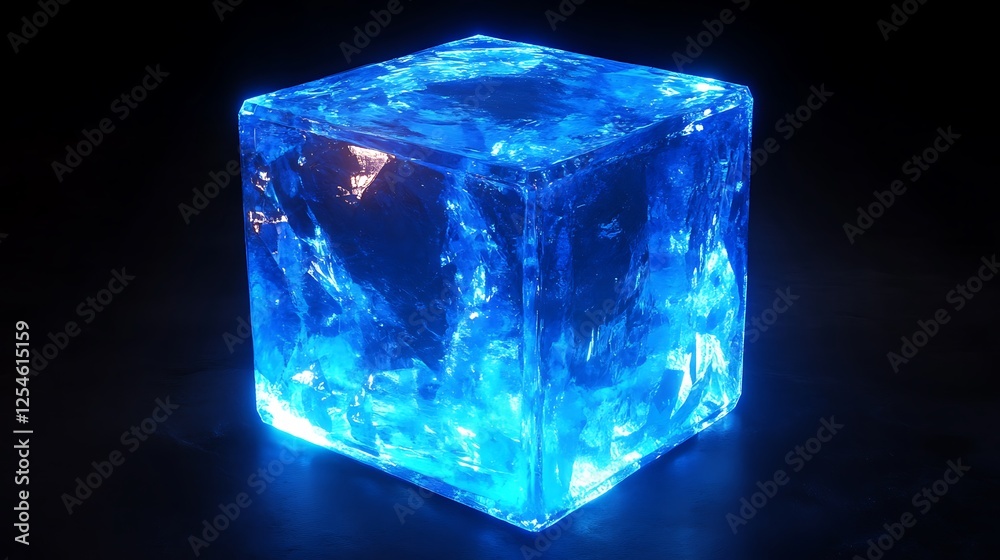 Luminous Blue Ice Cube: A Glowing Crystalline Structure Luminous Blue Ice Cube: A Glowing Crystalline Structure