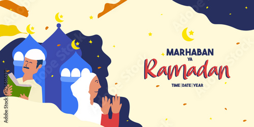 Hand drawn illustration of the Islamic greeting Marhaban ya Ramadhan