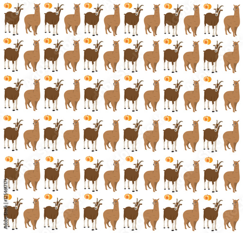 alpaca, goat with fruit as a pattern background