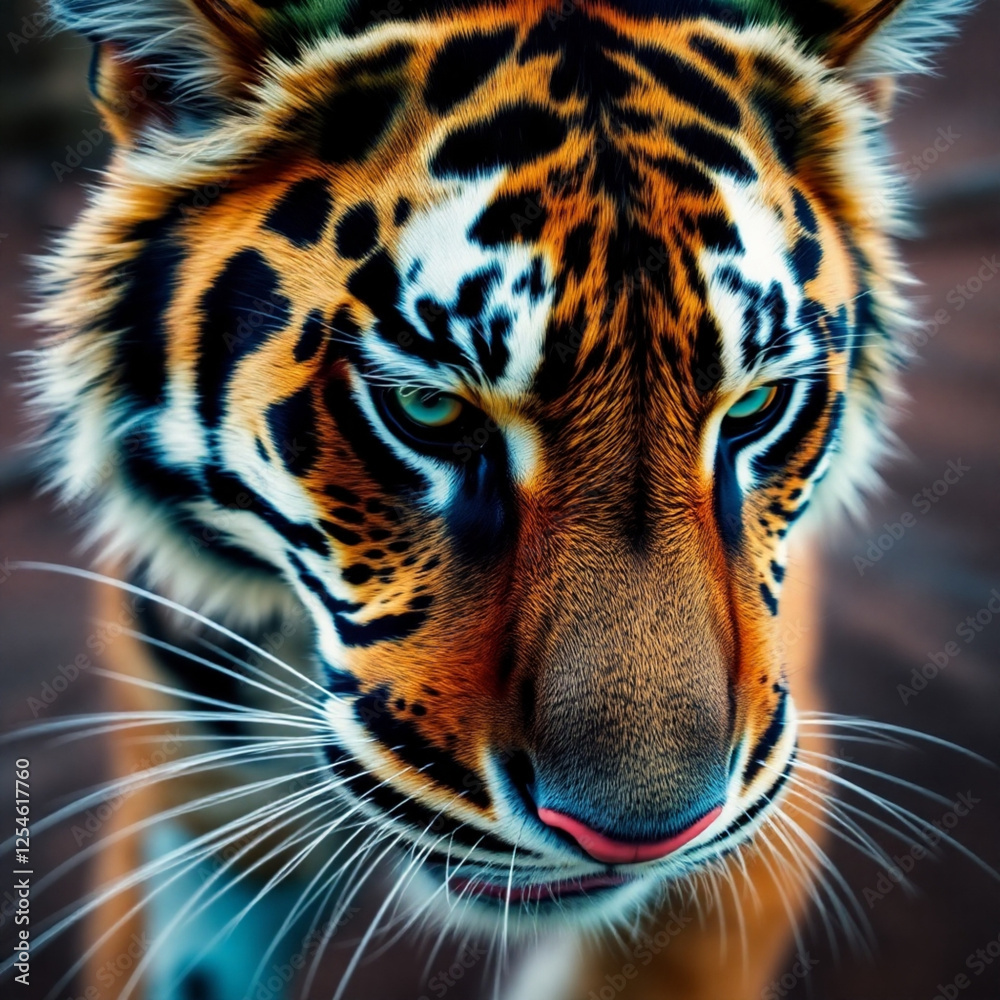 Fototapeta premium The AI ​​produces a tiger head with stripes