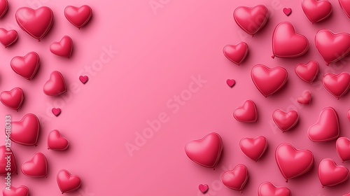 A vibrant arrangement of pink hearts on a soft pink background, perfect for conveying love and affection.