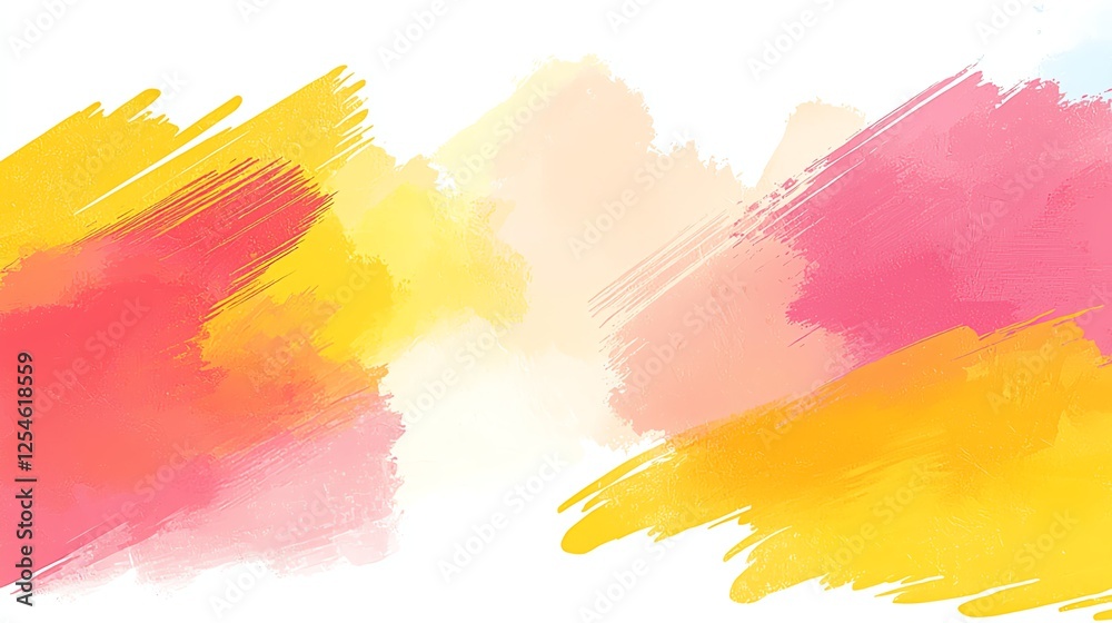 A vibrant abstract watercolor design featuring bold strokes of pink, yellow, and orange blending seamlessly against a white background. A vibrant abstract watercolor design featuring bold strokes of pink, yellow, and orange blending seamlessly against a white background.