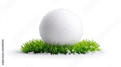 Snowball placed on lush green grass with isolated background. Generative AI photo