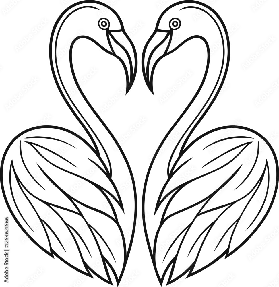 Obraz premium Elegant Pair of Flamingos Forming Heart Shape Outline