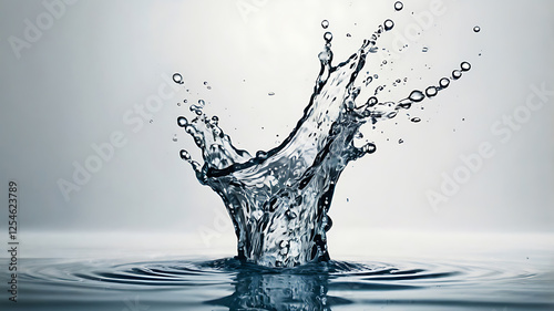 A clear glass of water with a splash, showing fresh, cool liquid and bubbles in motion