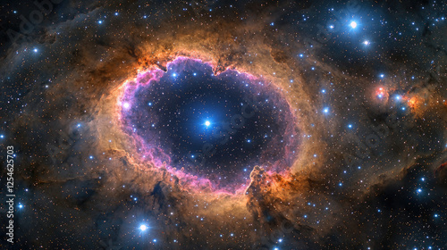 Stunning cosmic view of a nebula with vibrant colors and distant stars in the background