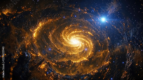 Stunning spiral galaxy illuminated by bright stars in a cosmic backdrop of deep space