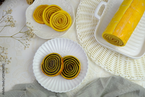 Lapis Legit Gulung is Indonesian Traditional Thousand Layered Cake Roll. photo