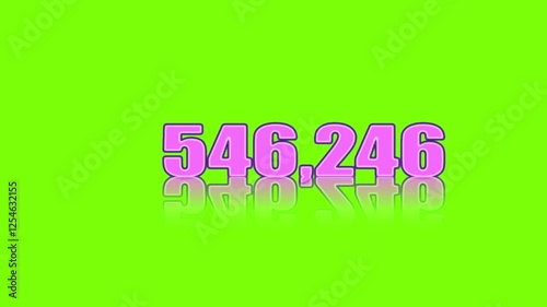 Counting from 0 to one million with pink hue pink neon effections, business digital number on graphic element on green screen background. Copy Space
