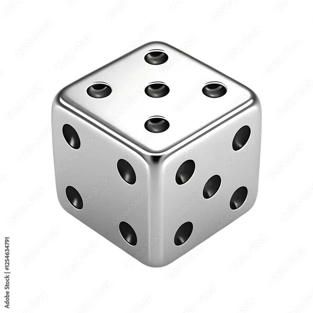 Silver Ludo dice piece isolated on white background. Silver Ludo dice piece isolated on white background.