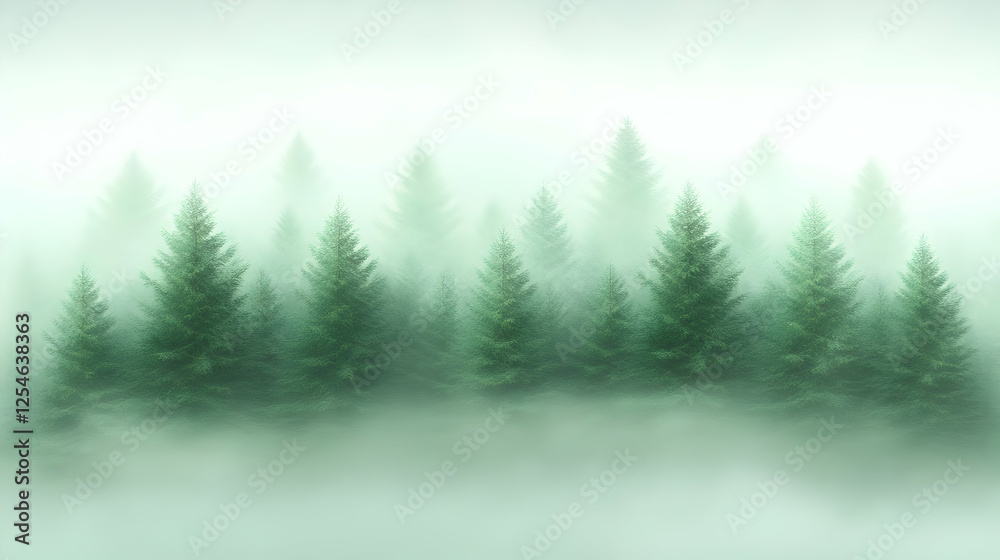 Fototapeta premium Misty Evergreen Forest 3D Illustration