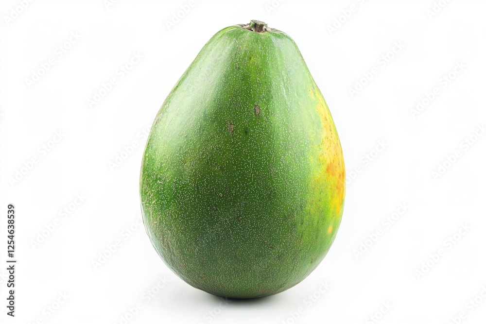 Fresh green avocado on a white background showing its natural texture and vibrant color Fresh green avocado on a white background showing its natural texture and vibrant color