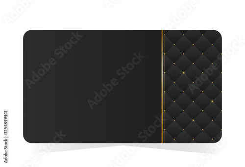 Shimmering gold accents on VIP club card. Black leather background with copy space. Vector illustration on transparent background