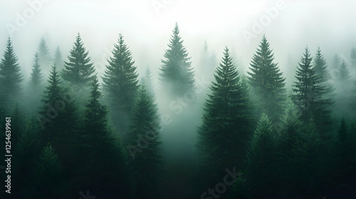 Misty Evergreen Forest Illustration
