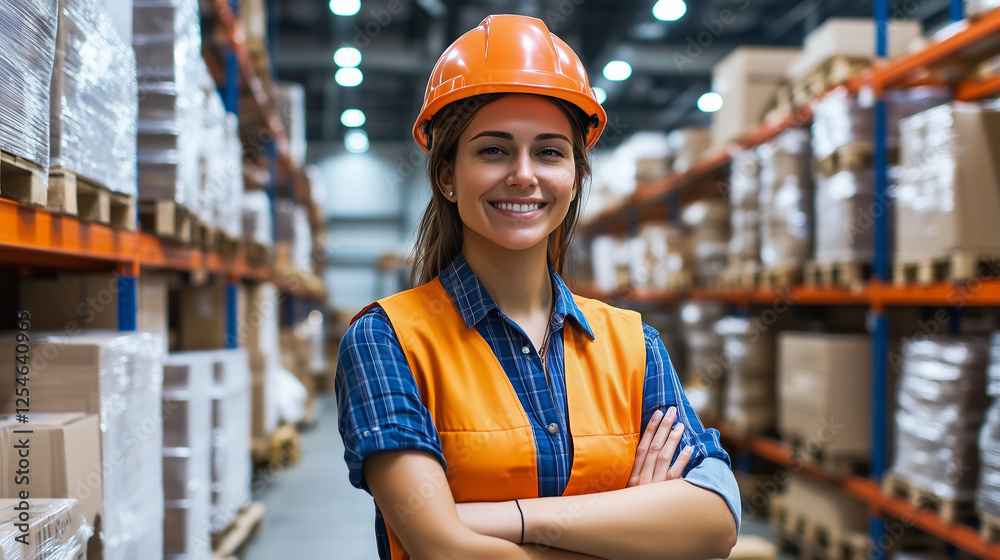 Professional Female Engineer Inspecting Manufacturing Processes in a Metal Warehouse In a large metal manufacturing warehouse, a professional female industrial engineer, equipped w Professional Female Engineer Inspecting Manufacturing Processes in a Metal Warehouse In a large metal manufacturing warehouse, a professional female industrial engineer, equipped w