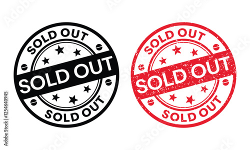 SOLD OUT stamp, star border, vector on white background