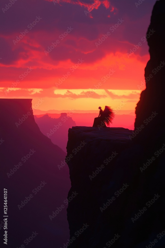 Woman sitting, sunset canyon view for meditation, travel or inspiration use Woman sitting, sunset canyon view for meditation, travel or inspiration use