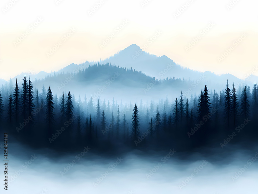 Fototapeta premium Misty Mountain Forest Illustration