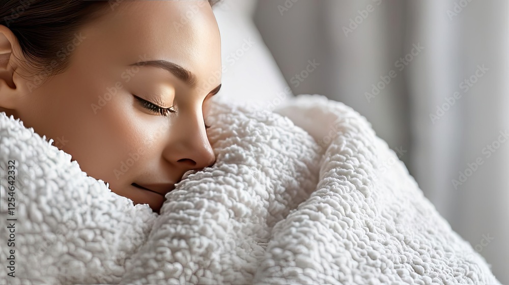 Wake up woman concept. A woman peacefully resting under a soft, warm blanket in a cozy environment. Wake up woman concept. A woman peacefully resting under a soft, warm blanket in a cozy environment.