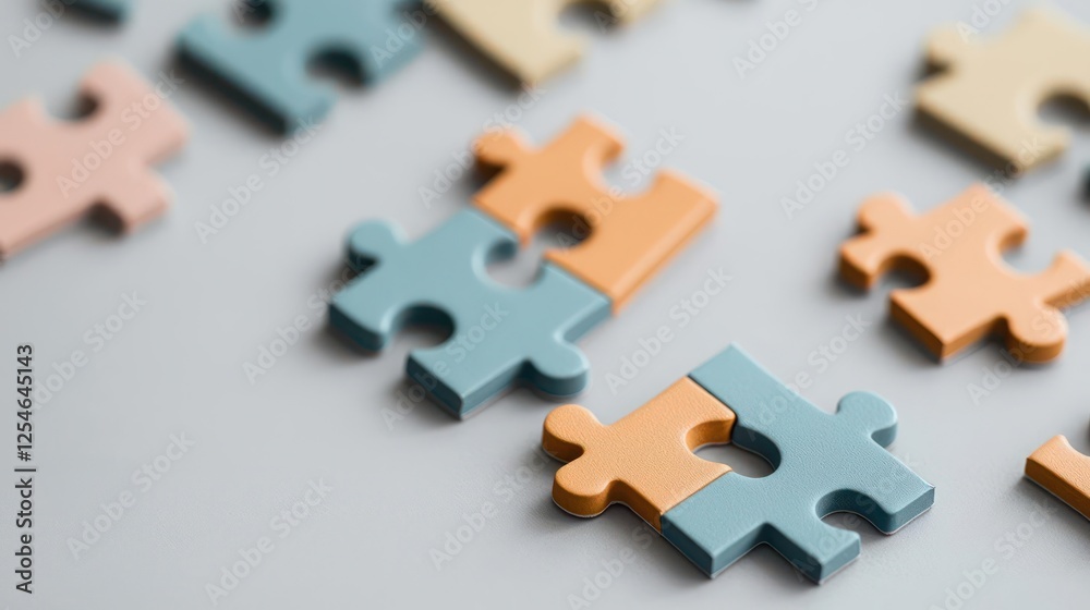 Obraz premium Colorful Puzzle Pieces On Light Gray Background