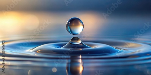 A tiny droplet of water sits alone on a smooth, non-stick surface, its curvature and reflection creating a sense of isolation and fragility , micro world, natural phenomenon