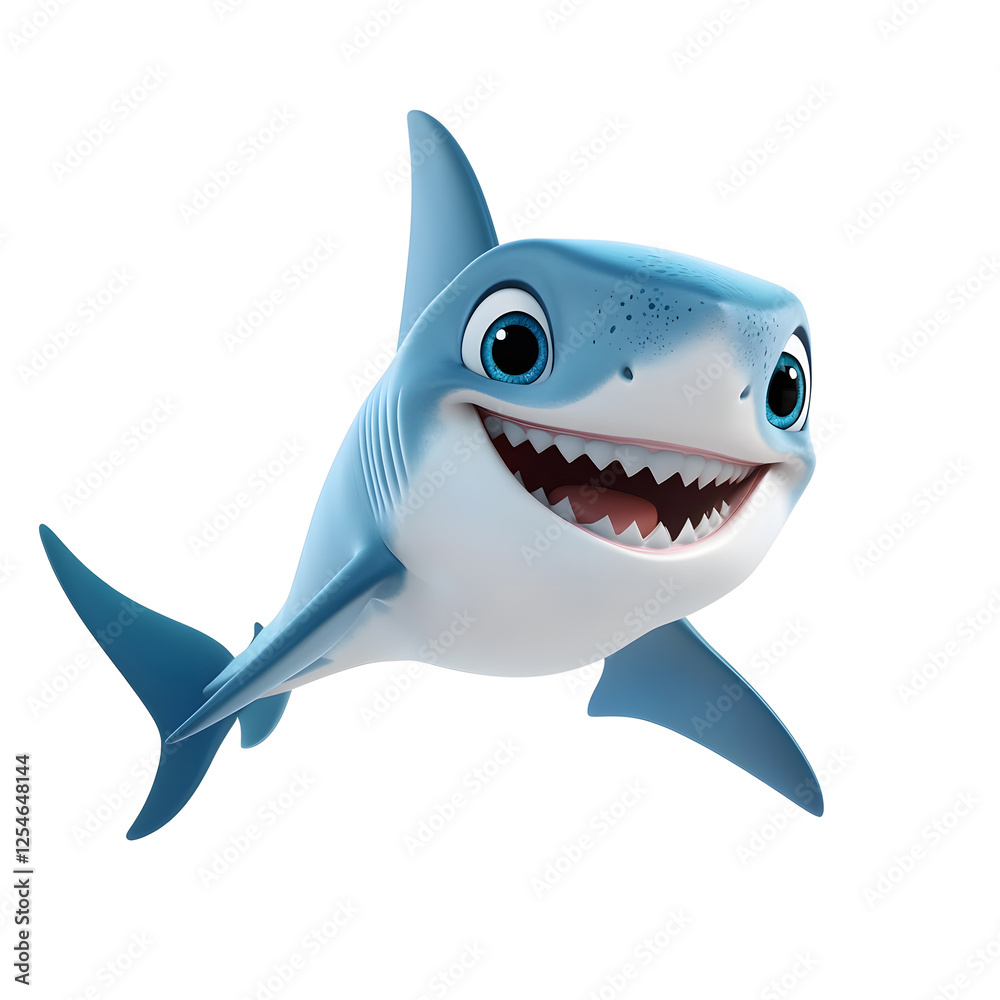 Obraz premium 3d cartoon cute illustration of shark on white background
