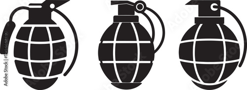 Wallpaper Mural set of grenade silhouette, black and white silhouette, vector and illustration Torontodigital.ca
