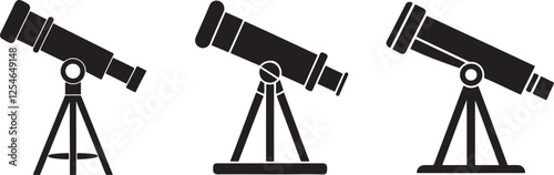 set of telescope silhouette, black and white silhouette, vector and illustration