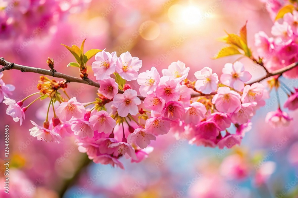 Blooming Sakura Branch: Close-up Pink Cherry Blossoms Spring Garden Background Blooming Sakura Branch: Close-up Pink Cherry Blossoms Spring Garden Background