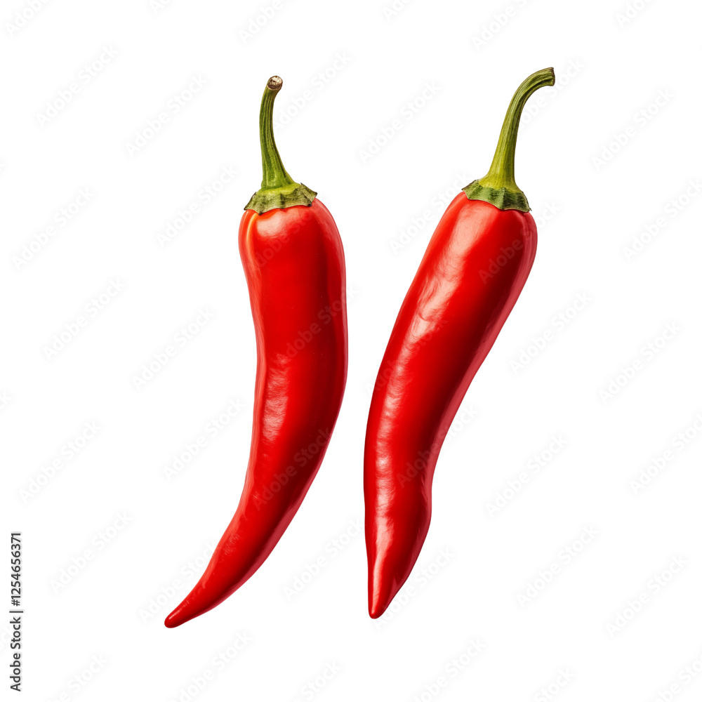 top view of two red hot chili isolated on transparent background. Generative ai top view of two red hot chili isolated on transparent background. Generative ai
