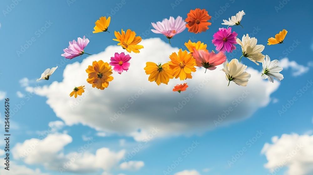 Colorful Flowers Falling on Sky Colorful Flowers Falling on Sky