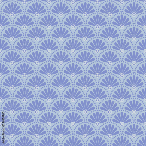 Elegant blue vintage floral pattern with fan-shaped motifs and decorative details. Perfect for textiles, wallpapers, stationery, or home decor.