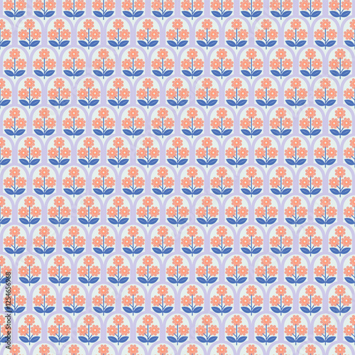 Delicate floral pattern with a soft pastel color palette featuring elegant orange and blue blooms. perfect for fabric, wallpaper, packaging, digital background and home decor.