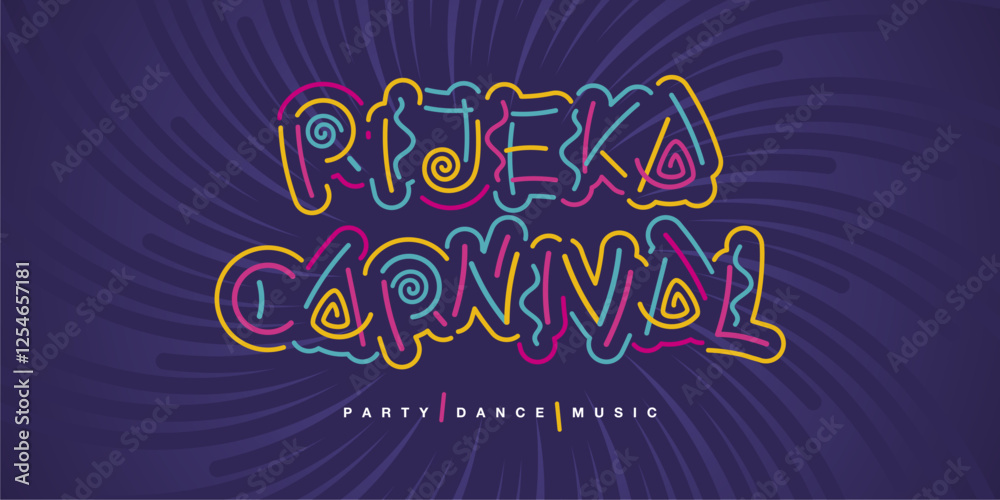 custom made wallpaper toronto digitalRijeka Carnival 2025 new colorful handwriten line design typography. Rijeka Carnival logo title on purple background
