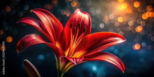 Obraz na płótnie Dramatic Silhouette of Red Lily Petal Close-up, Textured Minimalist Beauty w salonie