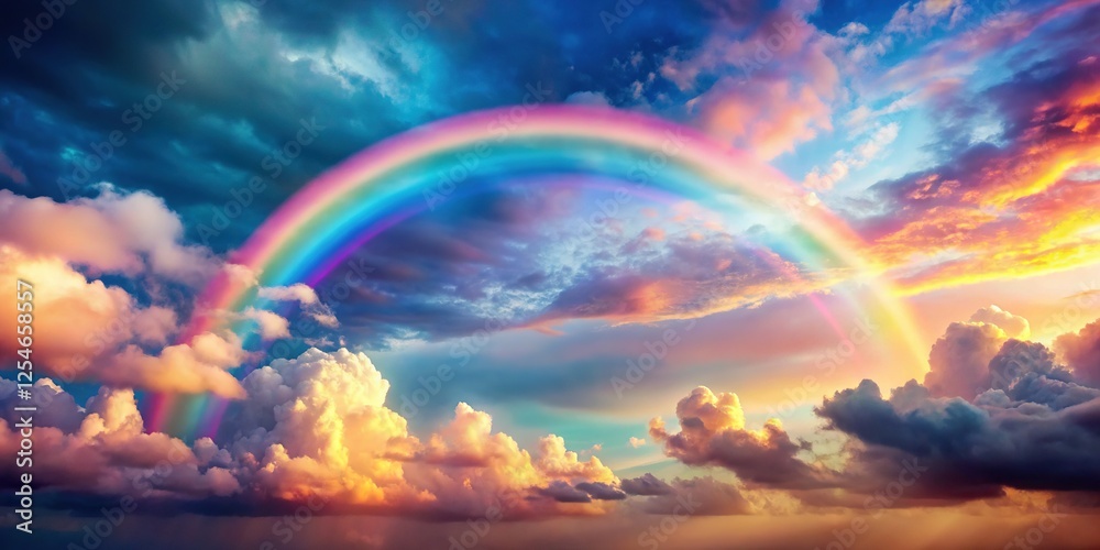 Dreamy Rainbow Cloudscape: Vibrant Sky with Copy Space for Text Dreamy Rainbow Cloudscape: Vibrant Sky with Copy Space for Text