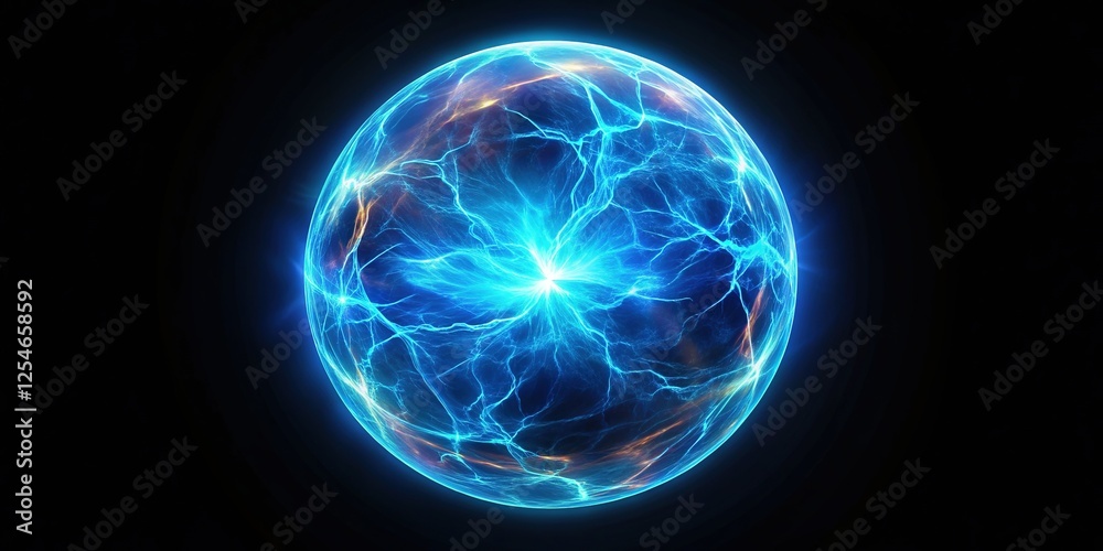 Electric Blue Energy Orb: Macro 3D Render - Powerful Glow Overlay