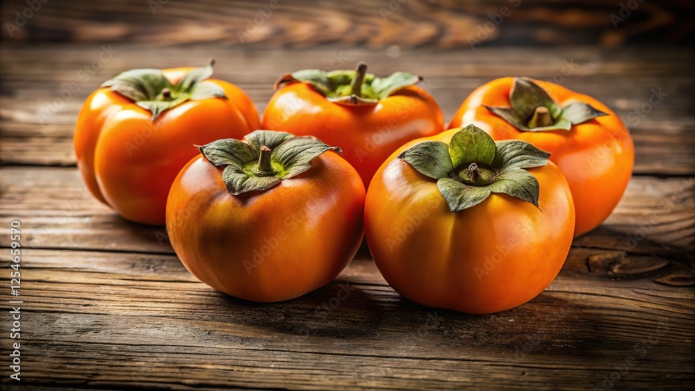 Four Ripe Persimmons, Vibrant Autumn Fruit Still Life Photography Four Ripe Persimmons, Vibrant Autumn Fruit Still Life Photography