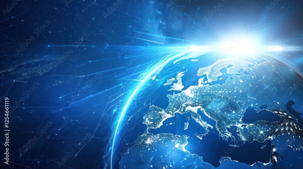 Fototapeta premium Futuristic earth global digital technology on dark background. Generative AI