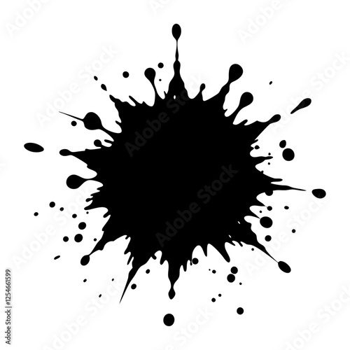 a high contrast black ink splatter effect on a plain white background.