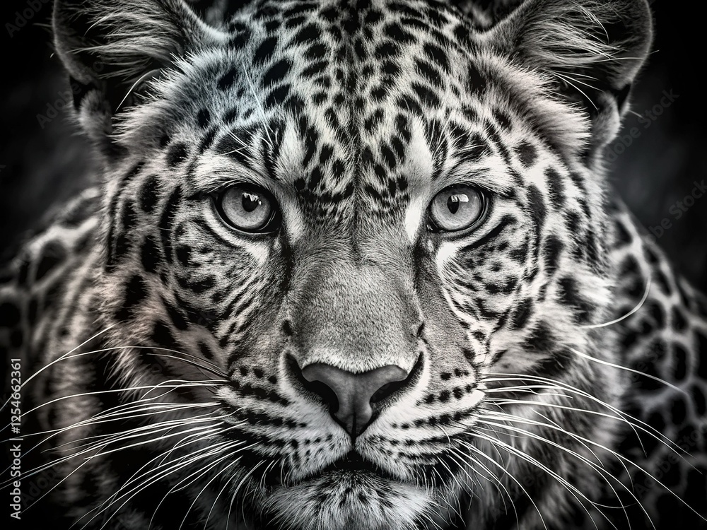 Obraz premium Majestic Big Cat Portrait: Black and White Long Exposure Fine Art Photography