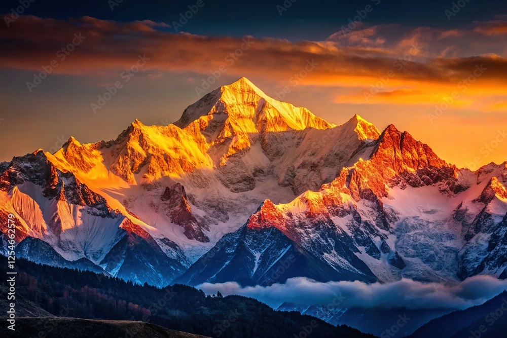 Obraz premium Majestic Kanchenjunga Silhouette at Dawn - Himalayan Sunrise