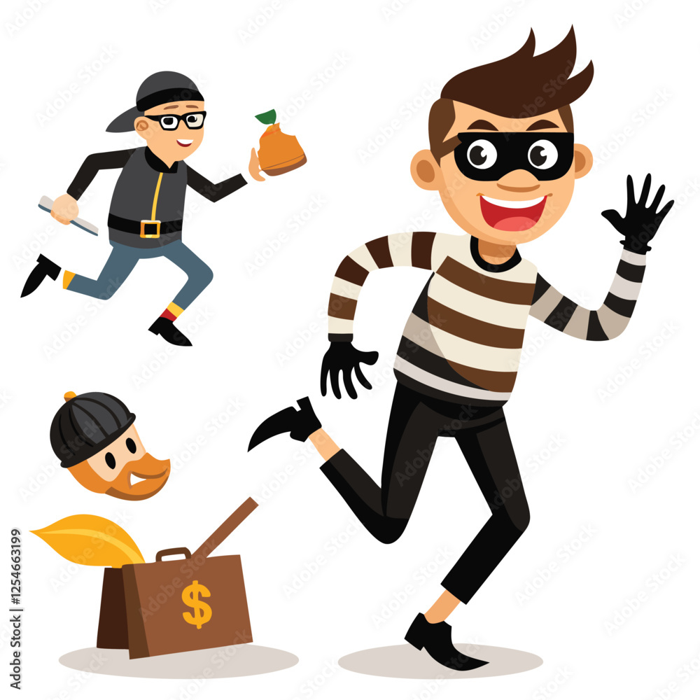 Robber Character Set Animated Thief in Motion Robber Character Set Animated Thief in Motion