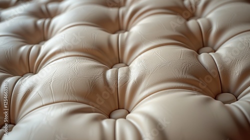 Beige leather upholstery with luxurious button tufted pattern