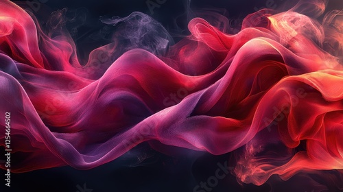 Abstract swirling smoke, vibrant red-pink hues, dark background, dynamic movement photo