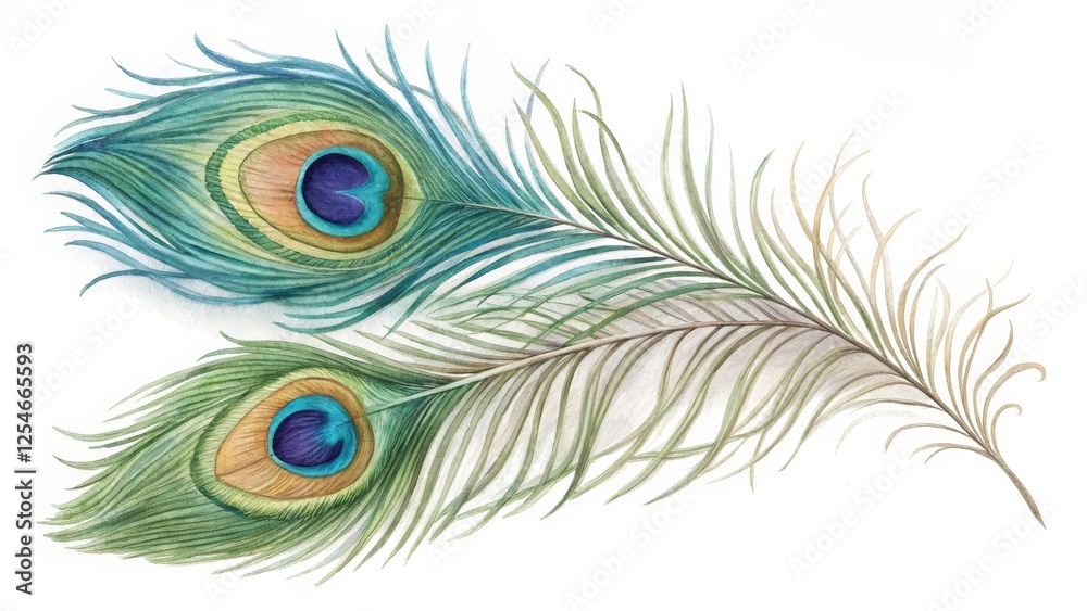 Obraz premium Watercolor Peacock Feathers Avian Elegance