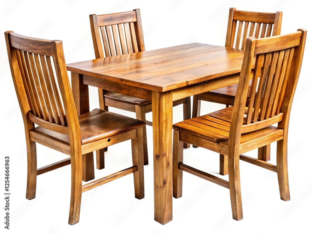 Rustic Teak Wood Table and Chairs Set Isolated on White Background - Perfect for Interior Design Projects Rustic Teak Wood Table and Chairs Set Isolated on White Background - Perfect for Interior Design Projects