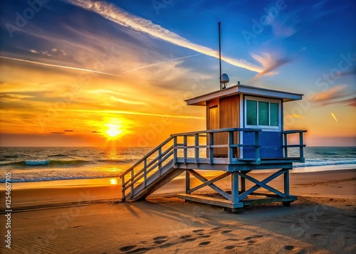 Santa Monica Beach Lifeguard Tower at Dusk - Ocean View, California