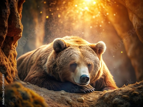 Sleeping Bear in Cave, Wildlife Nature Photography, Cozy Cave Habitat